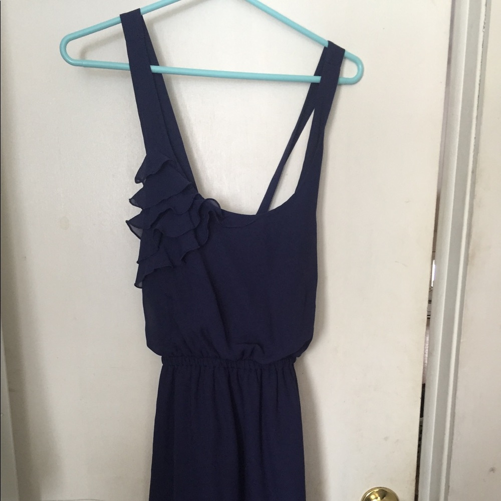 Navy Ruffle Criss Cross Back Dress